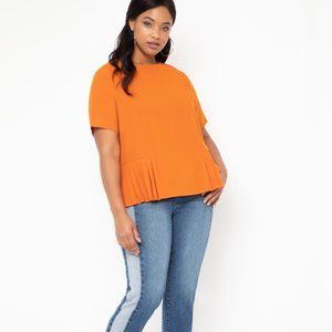 Plus Size Orange Pleated Hem Top